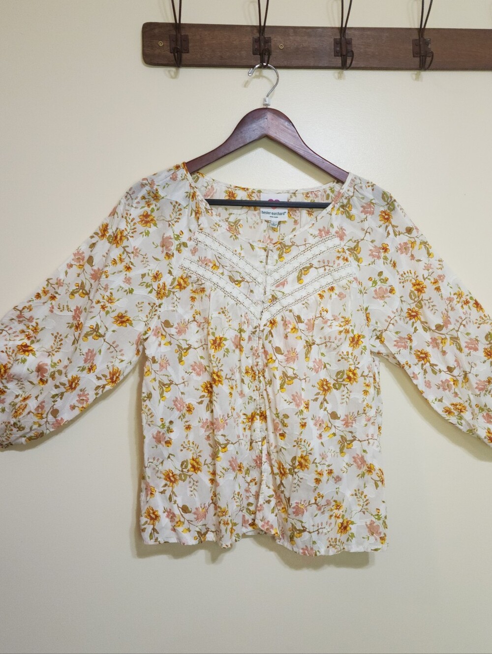 Hester & Orchard New York Shirt Embroidered Insert Floral Boho Peasant Blouse L - Picture 4 of 9